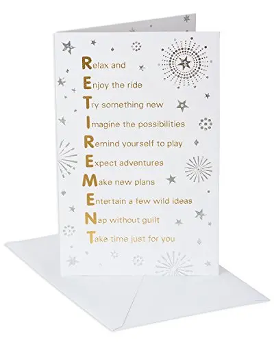 American Greetings Retirement Card with gold foiled lettering and starburst motif