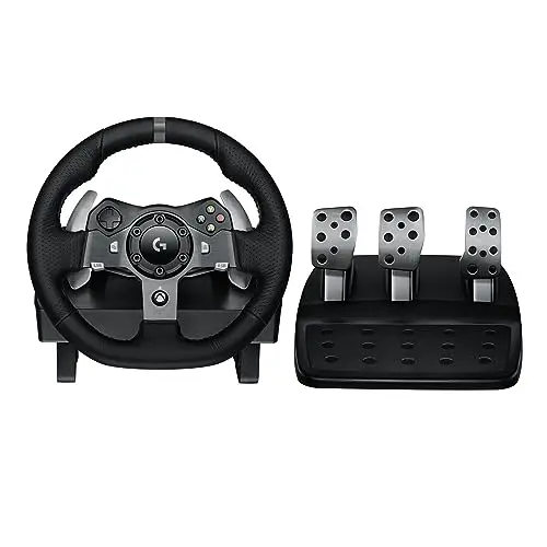 Logitech G920 racing wheel with stainless steel paddle shifters and pedals
