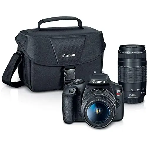 Canon EOS Rebel T7 DSLR camera with black finish and dual lens kit