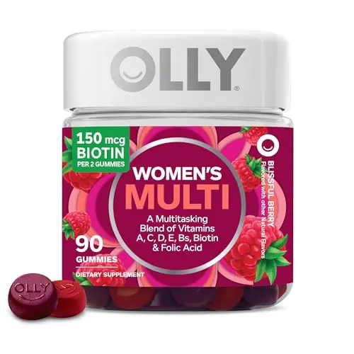 OLLY Women's Multivitamin Gummy bottle and berry-flavored gummies