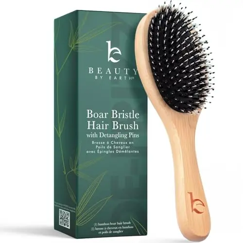 Beauty by Earth boar bristle hair brush with bamboo handle and pins