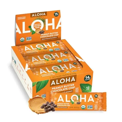 ALOHA organic plant-based protein bar with peanut butter chocolate chip flavor