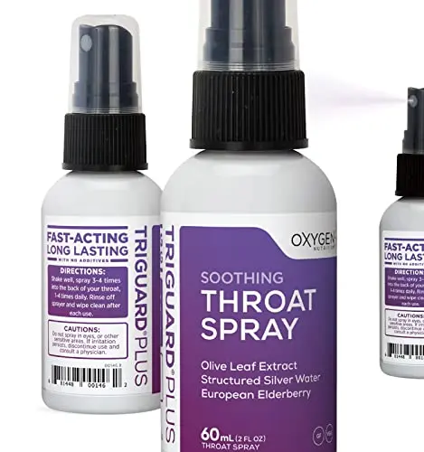 TriGuard Plus throat spray with elderberry, olive leaf, and colloidal silver