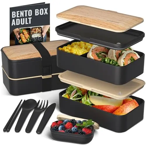 Bentoheaven bento box with compartments, chopsticks, and dip container