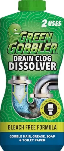 Green Gobbler Drain Clog Dissolver liquid bottle for hair and organic clogs