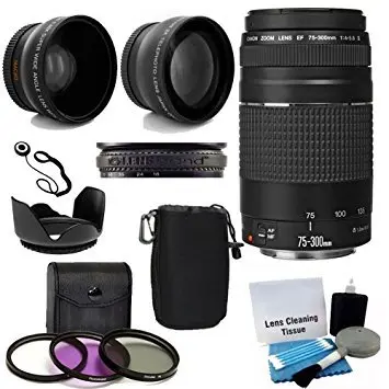 Canon EF 75-300mm f/4-5.6 III telephoto zoom lens with accessories kit