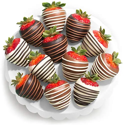 Golden State Fruit chocolate covered strawberries with mixed dark, milk, and white chocolate varieties