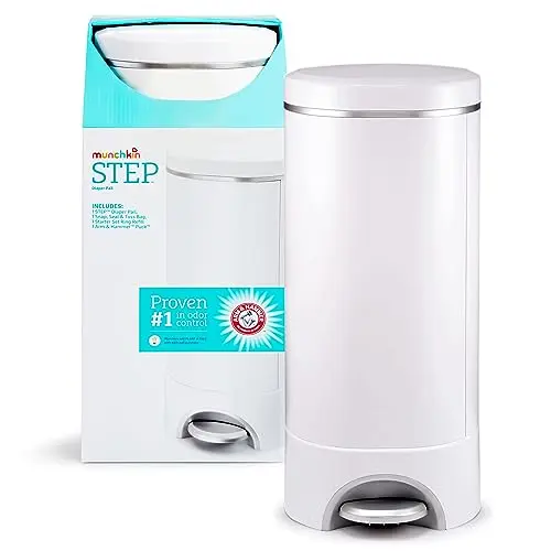 Munchkin STEP white diaper pail with Arm & Hammer baking soda system