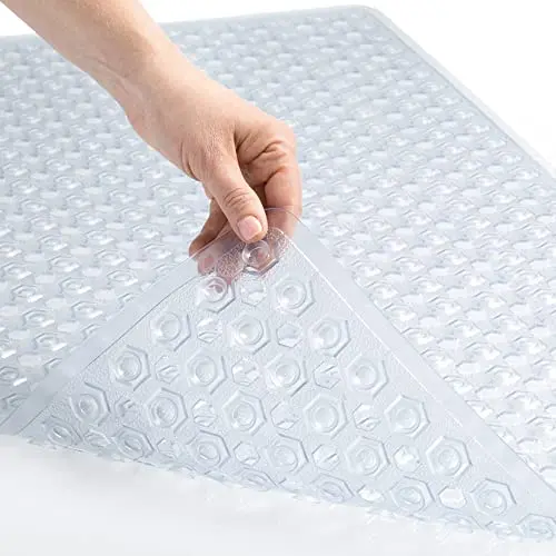 GORILLA GRIP clear non-slip bath mat showing suction cups and drainage holes