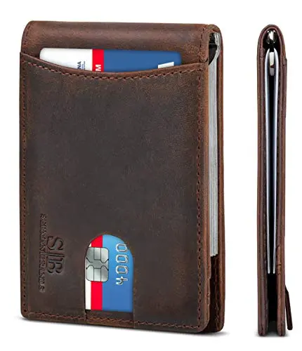 SERMAN BRANDS genuine leather slim wallet with pull-tab feature