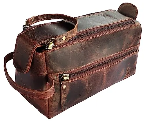 RUSTIC TOWN walnut brown leather toiletry bag