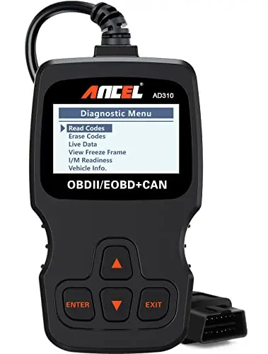 ANCEL AD310 code reader displaying check engine codes