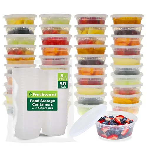 Freshware 8 oz plastic deli containers with lids