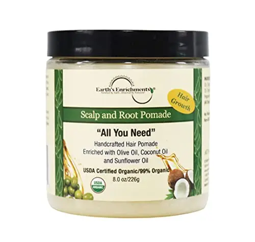 Earth's Enrichments Organic Pomade jar with USDA organic seal