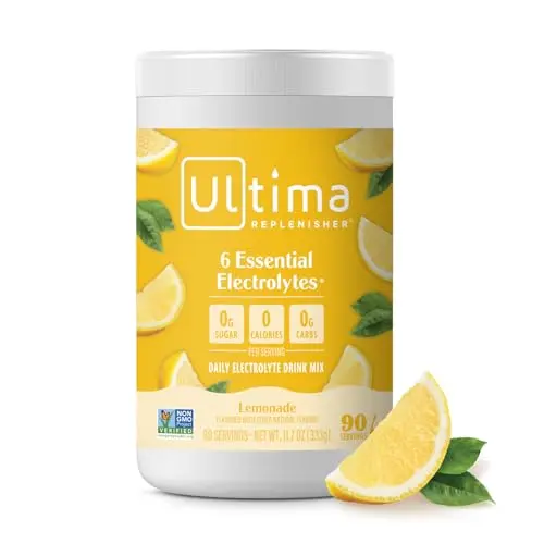 Ultima Replenisher electrolyte powder canister with lemonade flavor