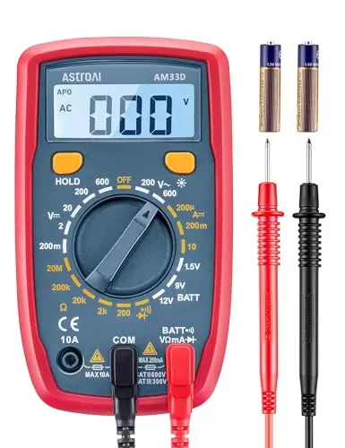 AstroAI blue digital multimeter with test leads