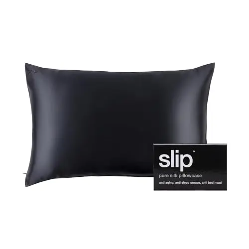 SLIP silk pillowcase in black color on a pillow