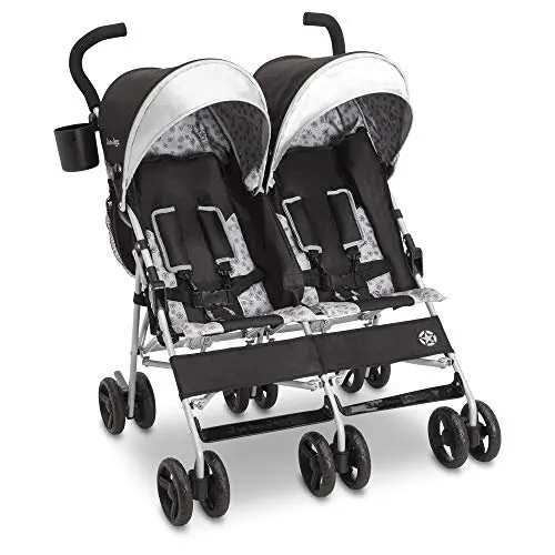 Jeep Scout Double Stroller in charcoal color with extended canopies and compact fold