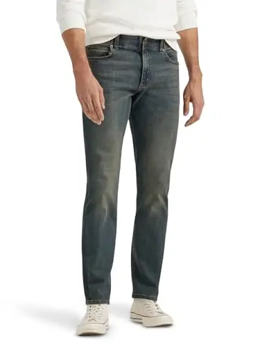 Lee Extreme Motion Straight Taper Jeans showing the flexible waistband and straight leg design