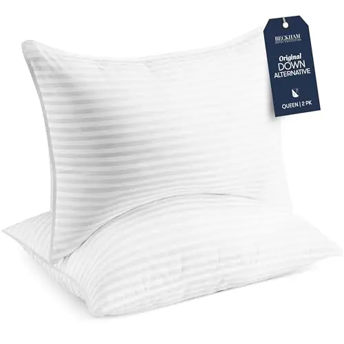 Beckham Hotel Collection Bed Pillows set showing striped design