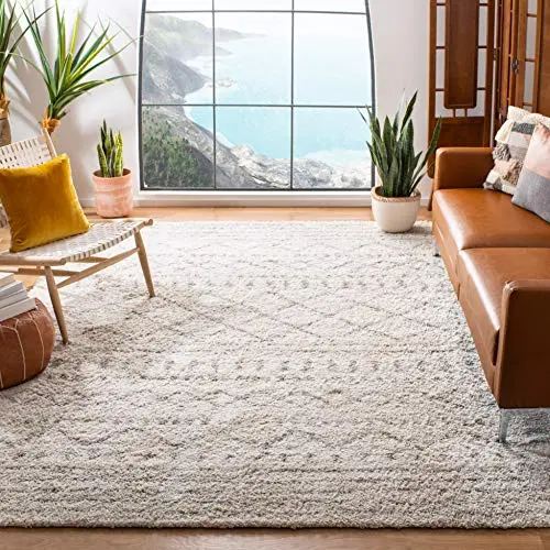 SAFAVIEH ivory and beige Moroccan shag area rug