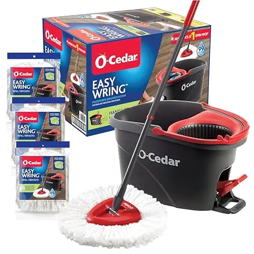 O-Cedar Easywring spin mop and bucket system with triangular microfiber head