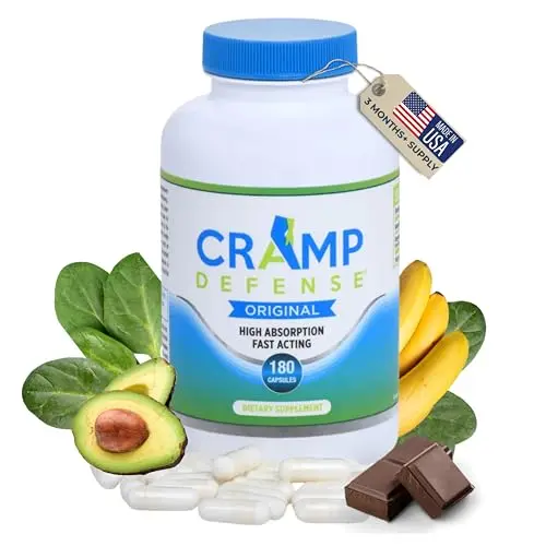 Cramp Defense magnesium supplement bottle for leg cramp relief