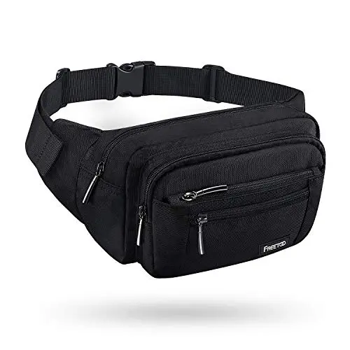 FREETOO black fanny pack with multiple zippered pockets