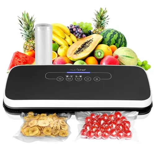 NutriChef automatic vacuum sealer in black with LED indicators
