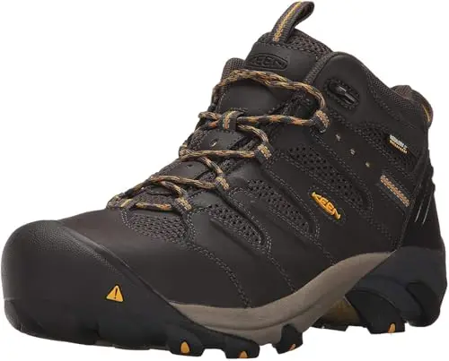 KEEN Utility Lansing steel toe work boot showing waterproof design and anatomical toe box