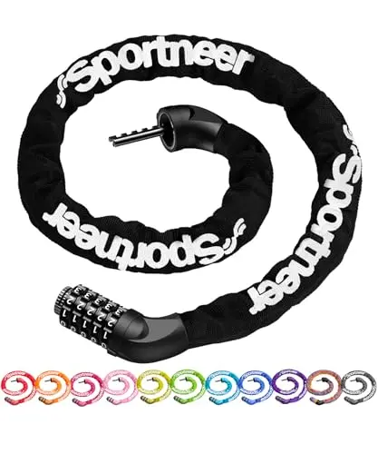 Sportneer combination bike chain lock with dustproof cap