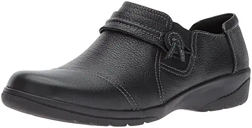 Clarks women's black leather loafer with OrthoLite footbed