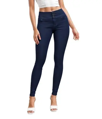 Hybrid & Company Women's Butt Lift Skinny High Waisted Jeans in dark wash