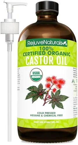 RejuveNaturals USDA Certified Organic Castor Oil in glass bottle