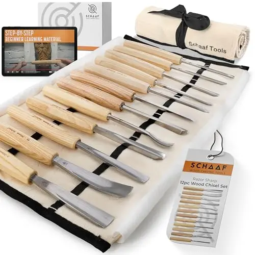 Schaaf wood carving chisel set with 12 tools in canvas case
