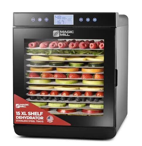 Magic Mill premium food dehydrator with 15 extra-large stainless steel trays