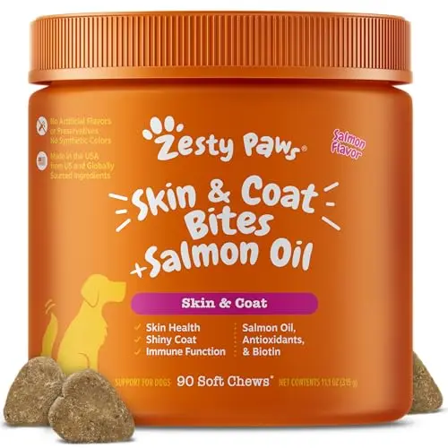 Zesty Paws salmon oil chews for dog skin and coat health