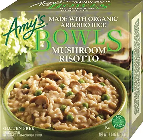 Amy's mushroom risotto bowl with arborio rice and peas
