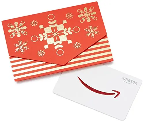 Amazon physical gift card in red and gold mini envelope