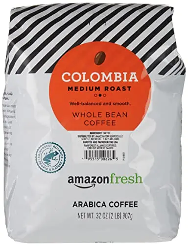 Amazon Fresh Colombia whole bean coffee bag
