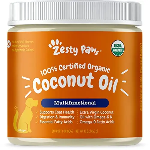 Zesty Paws certified organic coconut oil for dogs in jar