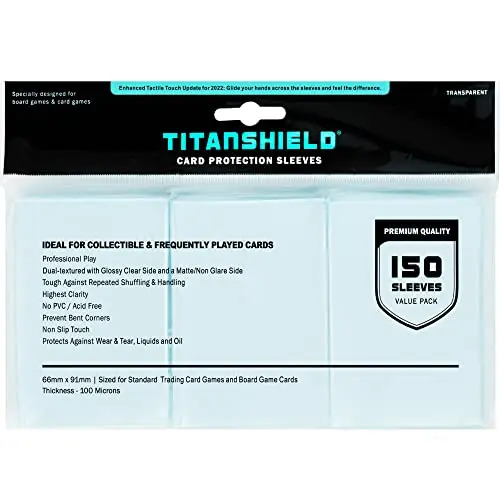TitanShield clear card sleeves showing glossy front and matte back design