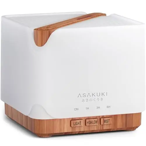 ASAKUKI 700ml essential oil diffuser with light wood finish