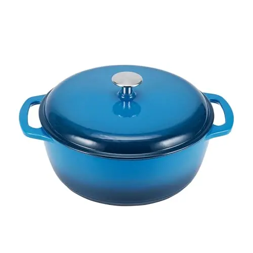 Amazon Basics blue enameled cast iron Dutch oven pot with lid