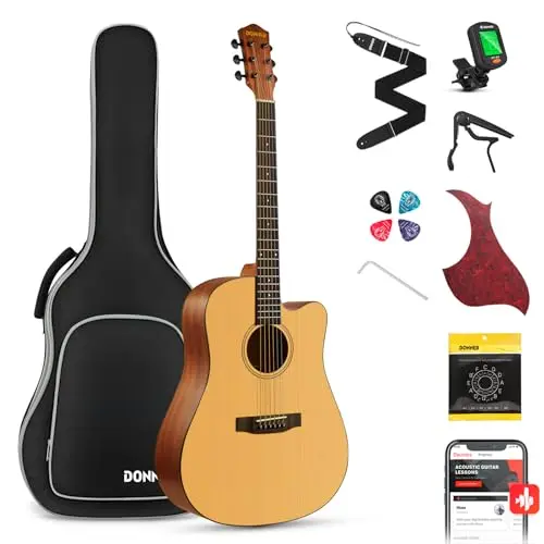 Donner 41-inch natural finish acoustic guitar with full accessory bundle