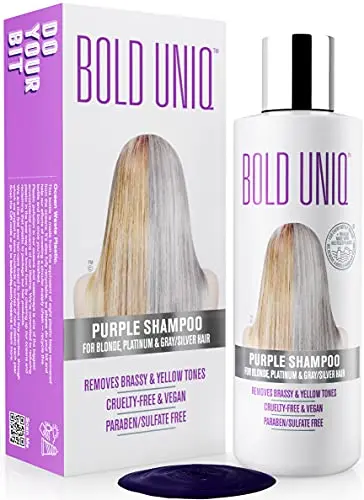 Bold Uniq Purple Shampoo bottle with violet liquid