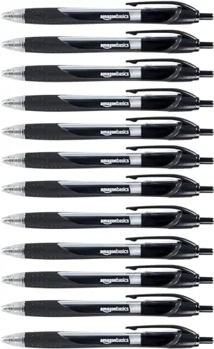 Amazon Basics black gel pens with contoured grip