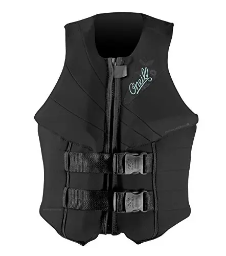 O'Neill Women's Siren USCG Life Vest in black with integrated lumbar pad