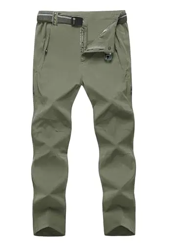 TBMPOY men's lightweight hiking pants with belt and multiple zip pockets