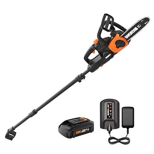 Worx WG323 cordless pole chainsaw with 10-inch bar